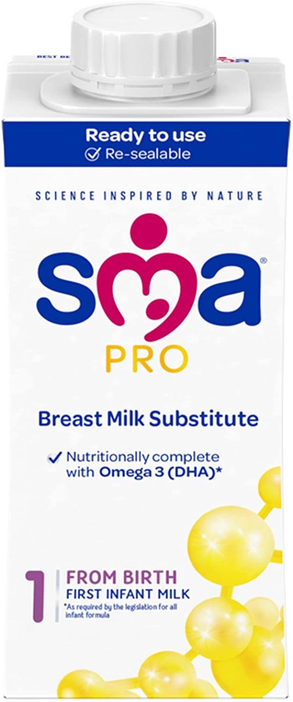 SMA Pro First Infant Baby Milk, From Birth, Ready to Drink, Liquid Formula 200 ml (Pack of 12)