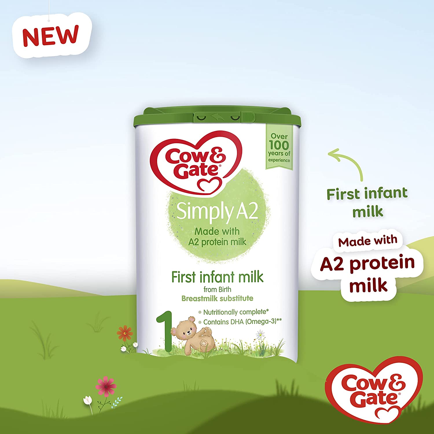 Cow & Gate Simply A2 1 First Infant Baby Milk Powder Formula, from Birth, 800g (Pack of 4)