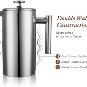 MaxMiuly Cafetiere Stainless Steel French Press Large Insulated Coffee Press, Double Wall Coffee & Tea Maker, 1.5L / 50 OZ-Bonus with Two Coffee Filter...