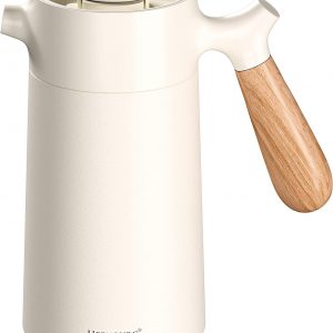 Heemburg French Press Coffee Maker Cafetière Thermo Double Wall Insulated Vacuum Stainless Steel Manual Brewer (White)