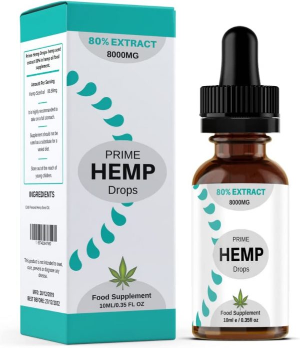 Anjeca Prime Hemp Drops Hemp Oil 8000 Milligrams Natural Hemp , Made in The UK, Natural Flavour, Also Comes with CBD Oil Dropper