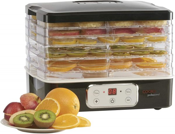 Electric Food Dehydrator Tiered 5 Tray with Adjustable Temperature Control, 240W by Cooks Professional (Black)