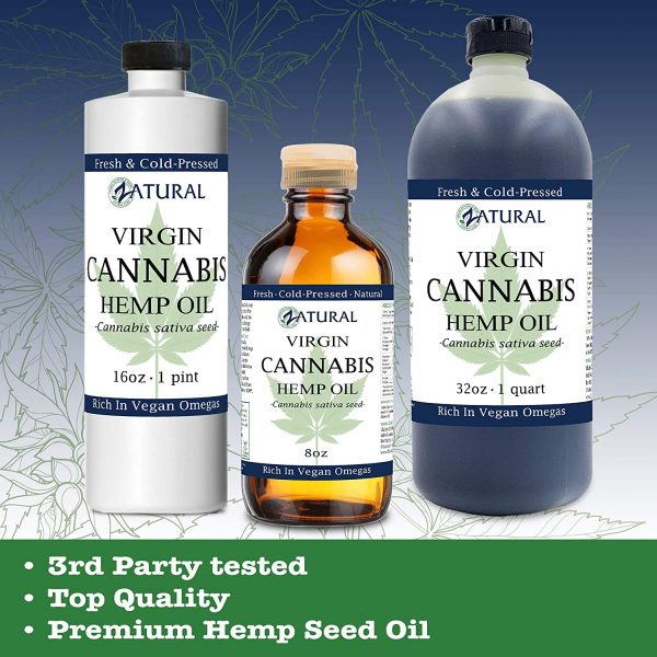 Zatural Hemp Oil (455,000mg - 16oz) 100% Pure Cold Pressed High Vegan Omegas 3 & 6 No Fillers or Additives Therapeutic Grade (16 Ounce)