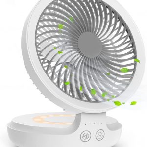 Wasuka Portable Desk Fan, USB Rechargeable Electric Table Fan Oscillating Desktop Quiet Fan with 4 Speeds and LED Night Light, Personal Foldable Air Cooling...