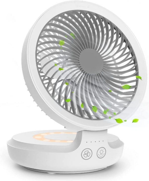 Wasuka Portable Desk Fan, USB Rechargeable Electric Table Fan Oscillating Desktop Quiet Fan with 4 Speeds and LED Night Light, Personal Foldable Air Cooling...