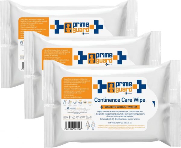 Large Wet Incontinence Body Wipes – Prime Guard Continence Personal Dry Bath Wipes for Adults. Cleansing Body Cloths for Skin. Dermatologically Tested...