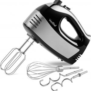 VonShef Black Hand Mixer – 400W Multifunctional Electric Mixer with 5 Speeds & Turbo Button, Removable & Dishwasher Safe Attachments Including...