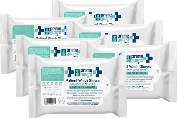 Body Wipes – Prime Guard Cleansing Dry Bath Cloths for Adults. Disinfecting Body Wipes for Skin. Kills 99.99% of Germs. Dermatologically Tested. 6 Packs of 8 Gloves