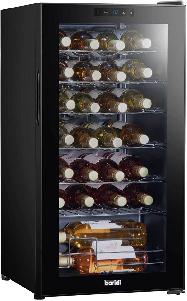 Baridi 28 Bottle Wine Cooler Fridge with Digital Touch Screen Controls & LED Light, Black - DH10