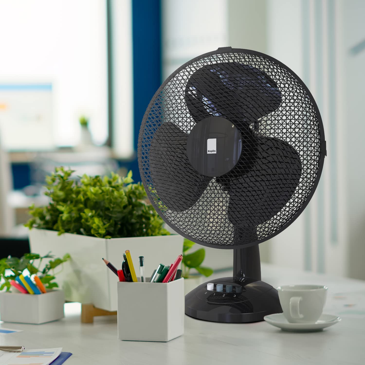 KEPLIN 12 Inch, Lightweight, Portable Desk Fan 3 Speed Settings, Wide-Angled Oscillation, Powerful Airflow, Quiet Operation, Adjustable Tilt Head, Table Fan, Ideal for Bedroom and Office Use (Black)
