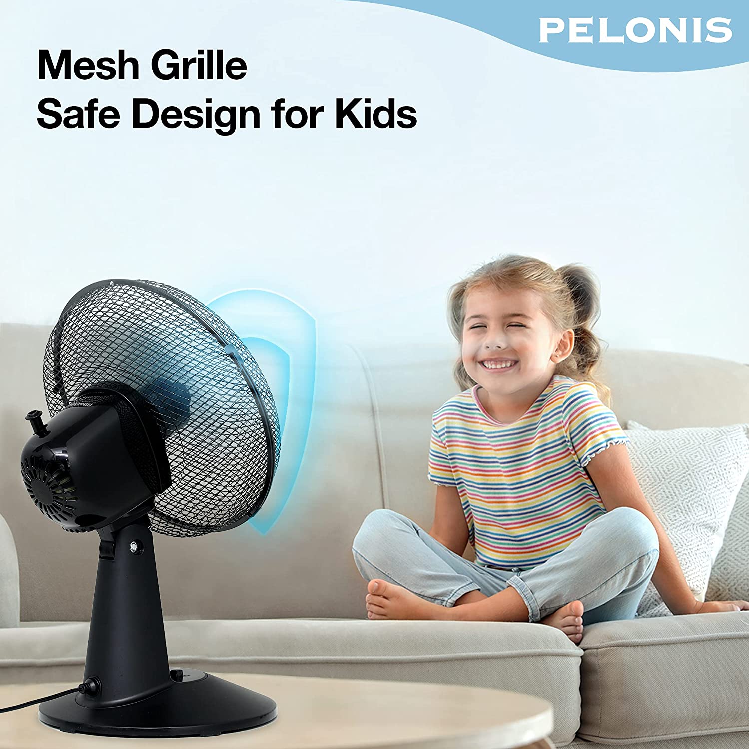 PELONIS Portable Desk Fan 10-Inch / 25cm with 3 Speed 85º Oscillation, 30W Electric Table Fan, Adjustable Head Low Noise, Strong Resistant Base for Home and Office