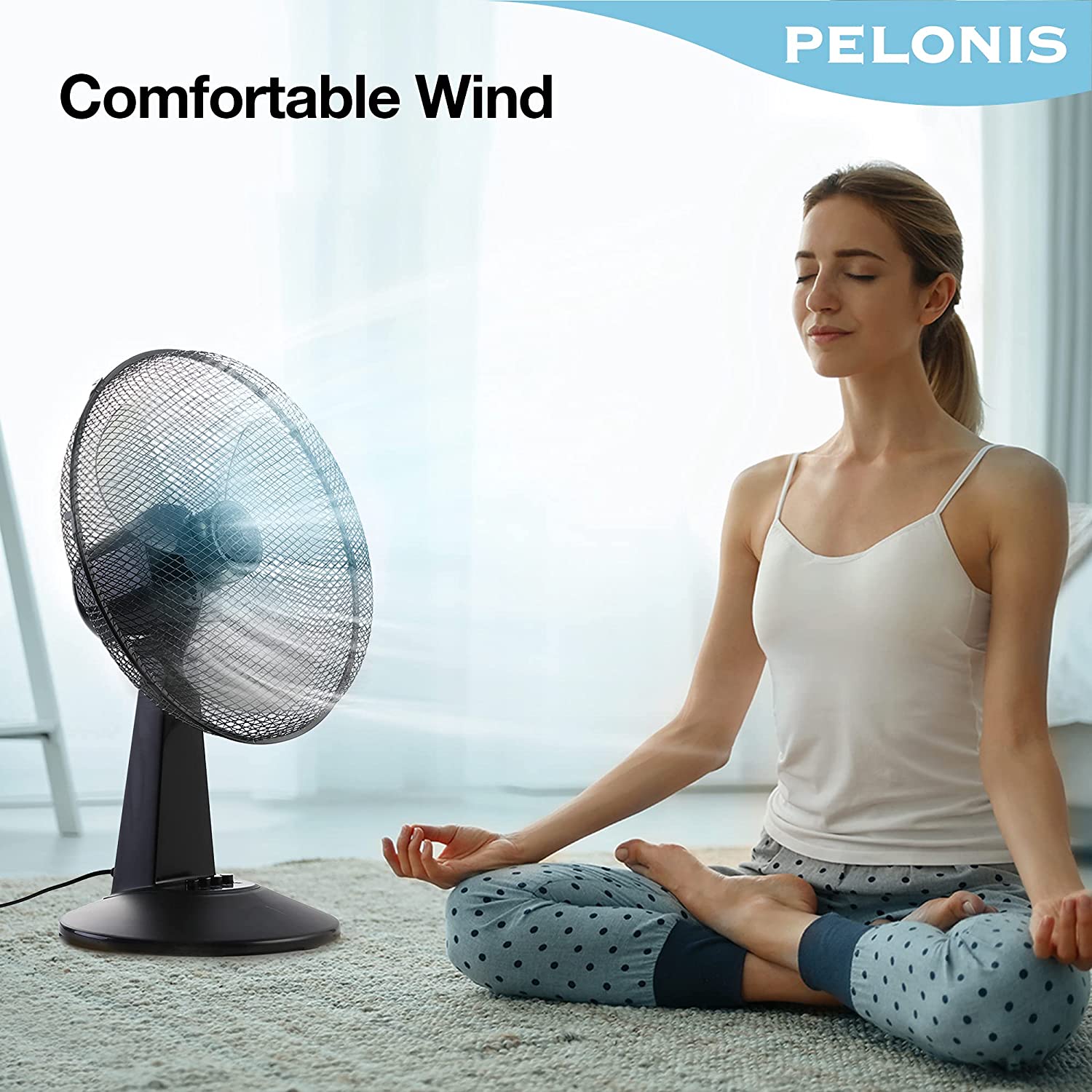 PELONIS Portable Desk Fan 14-inch / 35cm with 3 Speeds 85º Oscillation, 40W Electric Table Fan, Adjustable Head Low Noise, Strong Resistant Base for Bedroom...