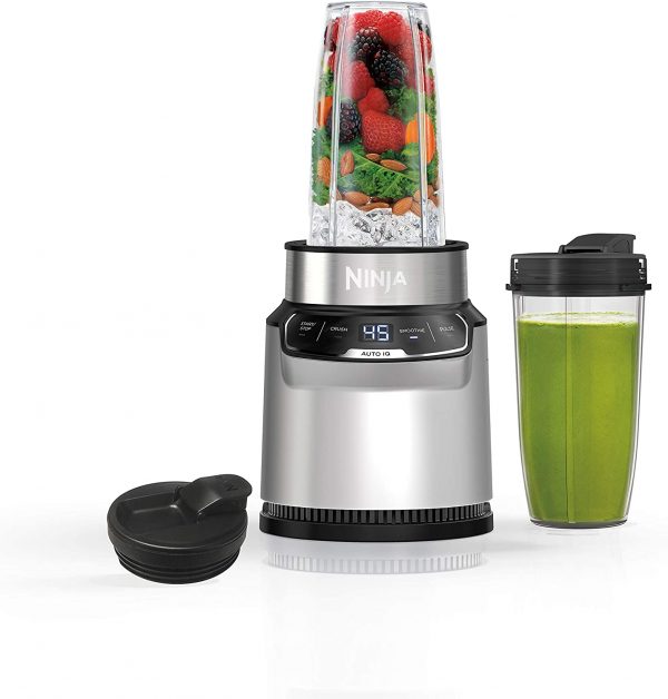 Ninja BN401 Nutri Pro Compact Personal Blender, Auto-iQ Technology, 1100-Peak-Watts, for Frozen Drinks, Smoothies, Sauces & More, with (2) 24-oz. To-Go...