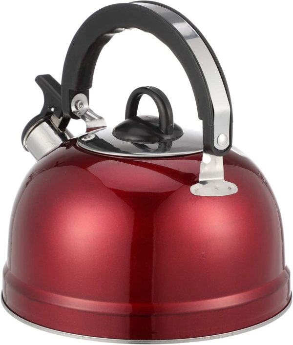 Hemoton 1. 2L Tea Kettle Whistling Kettle Stainless Steel Whistling Spout Anti Hot Handle Tea Pots for Stove Top Red