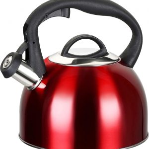 MAISCHOU Stove Top Whistling Kettle 2.5L Stainless Steel (Red)