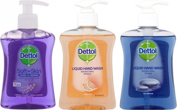 Dettol Handwash Set 3 x 250 ml Antibacterial Liquid Hand Wash Cleanse, Moisture & Revitalise. Fragrances: Sea Mineral, Grapefruit & Lavender