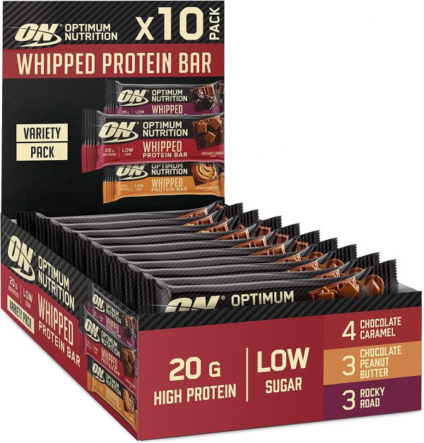 Optimum Nutrition ON Whipped Protein Bar with Milk Chocolate Coating, 3 Variety Flavours, 10-Pack, 612g