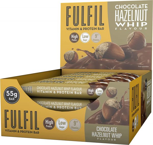FULFIL Vitamin and Protein Bar (15 x 55g Bars) — Chocolate Hazelnut Whip Flavour — 20g High Protein, 9 Vitamins, Low Sugar
