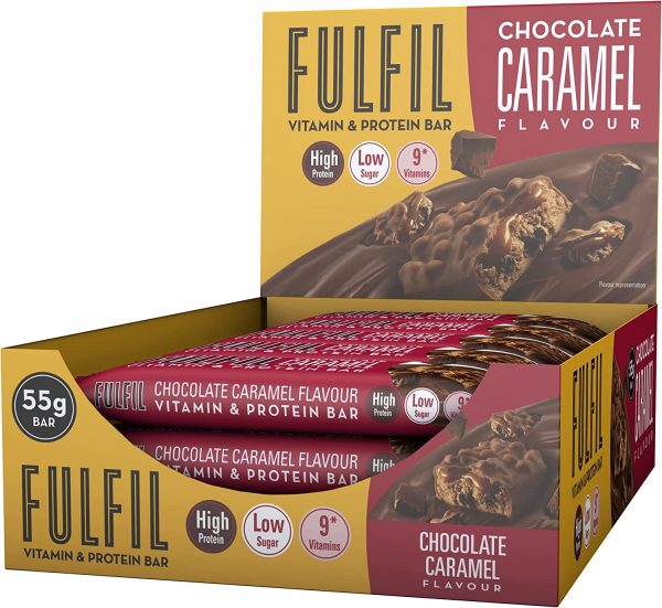 FULFIL Vitamin and Protein Bar (15 x 55g Bars) — Chocolate Caramel Flavour — 20g High Protein, 9 Vitamins, Low Sugar