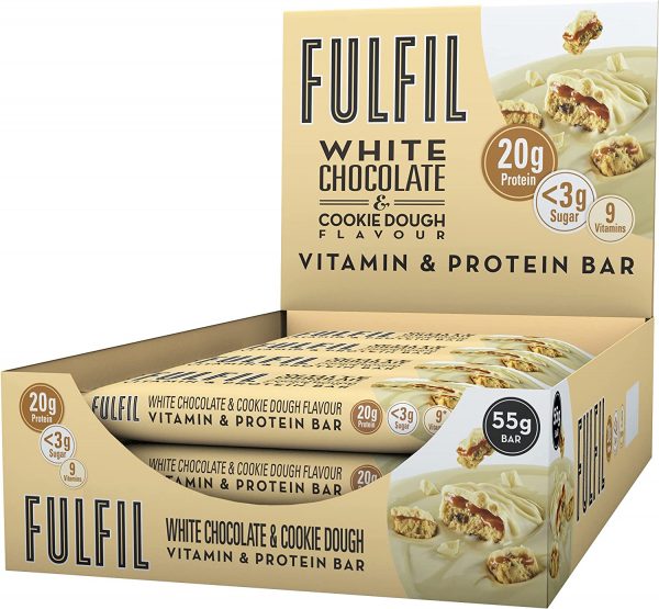 FULFIL Vitamin and Protein Bar (15 x 55g Bars) — White Chocolate & Cookie Dough Flavour — 20g High Protein, 9 Vitamins, Low Sugar