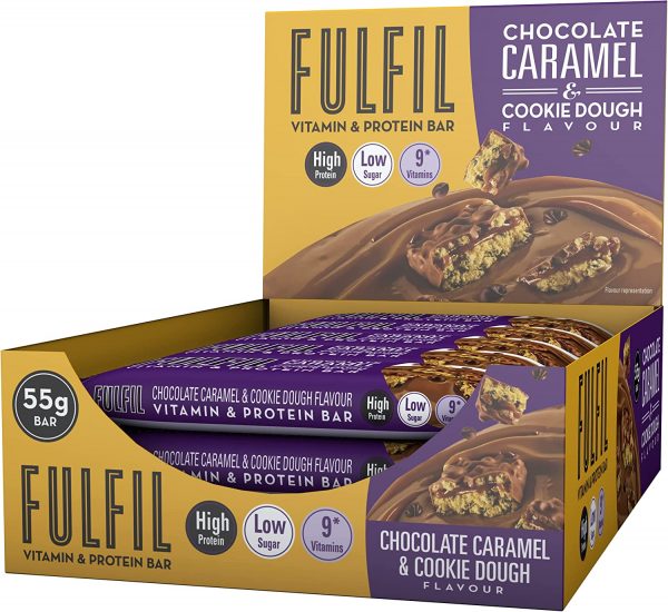 FULFIL Vitamin and Protein Bar (15 x 55g Bars) — Chocolate Caramel & Cookie Dough Flavour — 20g High Protein, 9 Vitamins, Low Sugar