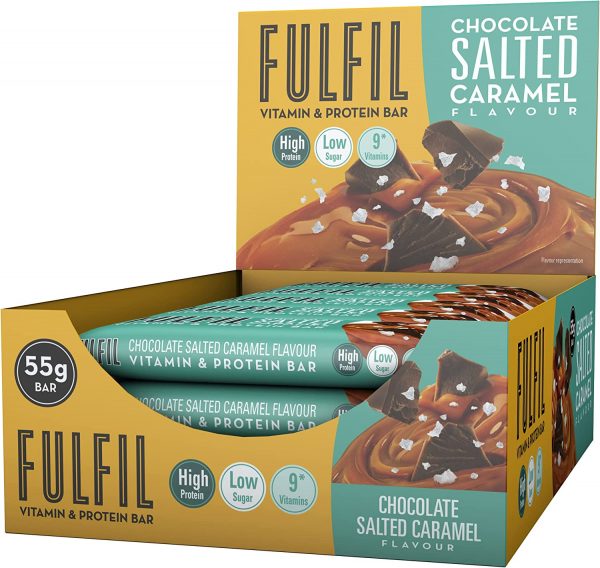 FULFIL Vitamin and Protein Bar (15 x 55g Bars) — Chocolate Salted Caramel Flavour — 20g High Protein, 9 Vitamins, Low Sugar