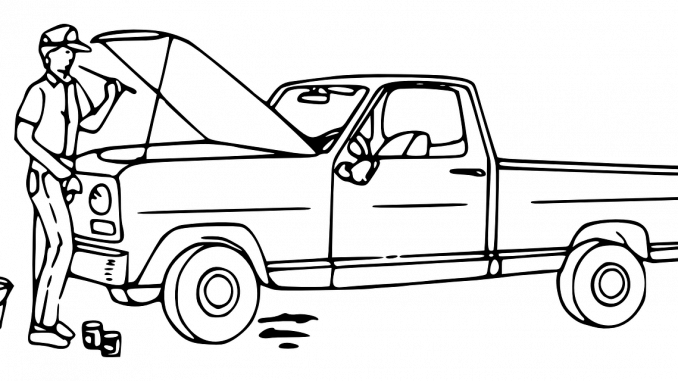 Using a simple form of downtime maintenance. A graphic of a car mechanic checking and changing oil in his car.