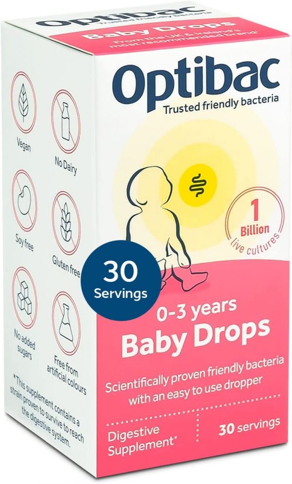 Optibac Probiotics Baby Drops - Vegan Digestive Supplement for Newborn Babies & Infants, 1 Billion Bacterial Cultures - 30 Day Supply