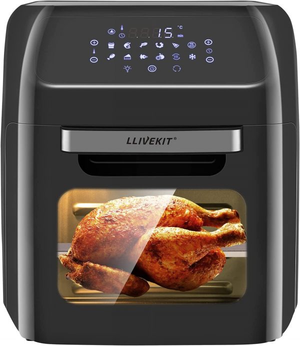 LLIVEKIT 12L Large Air Fryer Oven, 1800W Family Size Digital Air Fryer with Rotisserie, Dehydrator, 12 Presets, 90 Minutes Timer, Preheat & Reheat Oil...