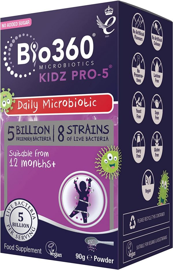 Bio360 Kidz Pro-5 (5 Billion Bacteria)|from Natures Aid|Children's Microbiotic|90g Powder