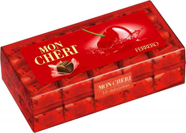 Ferrero Mon Chéri Pralines, Chocolate Hamper Gift Box, Fine Dark Chocolate with Whole Cherry in Liqueur Centre, Pack of 30 (315 g)