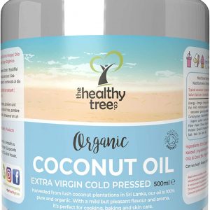 Organic Extra Virgin Coconut Oil by TheHealthyTree Company - for Cooking, Baking, Hair and Skin - Vegan Cold Pressed Raw Organic Coconut Oil (500ml Glass Jar)
