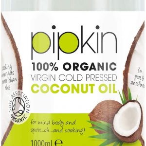 Pipkin 100% Organic Coconut Oil 1L, Cold Pressed Raw Pure Extra Virgin, Multi-Purpose, Non-GMO, for Hair / Skin / Body Moisturiser, Edible, Gluten Free,...
