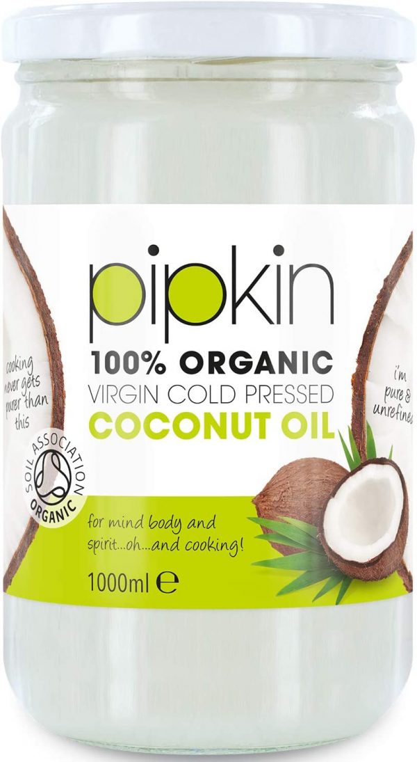 Pipkin 100% Organic Coconut Oil 1L, Cold Pressed Raw Pure Extra Virgin, Multi-Purpose, Non-GMO, for Hair / Skin / Body Moisturiser, Edible, Gluten Free,...