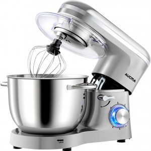 Aucma Stand Mixer, 6.5 QT Kitchen Mixer, Electric Food Mixers with Bowl Dough Hook, Wire Whip & Beater, 1 Layer Silver Painting (6.2L, Silver)