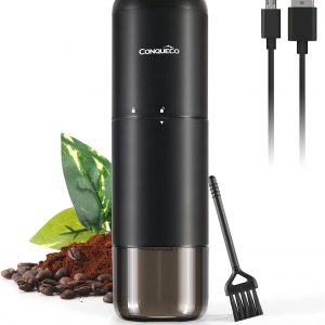 Portable Electric Burr Coffee Grinder: CONQUECO Small Coffee Bean Grinding Machine - Rechargeable Stainless Conical Burr Grinders with Multiple Grind...