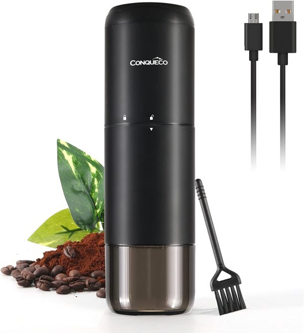 Portable Electric Burr Coffee Grinder: CONQUECO Small Coffee Bean Grinding Machine - Rechargeable Stainless Conical Burr Grinders with Multiple Grind...