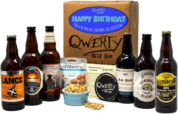 Premium British Real Ale Happy Birthday Gift Hamper - 6x500ml Independent Traditional Ales with Snack & Craft Beer Tasting Guide by QWERTY Beer Box