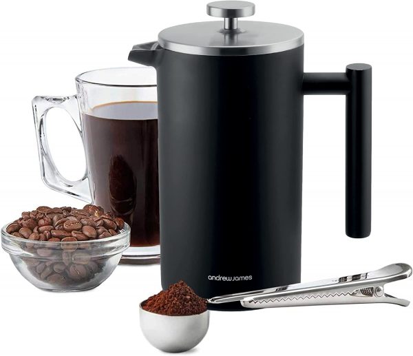 andrew james Double Walled Stainless Steel Cafetiere Gift Set With Coffee Measuring Spoon And Bag Sealing Clip | Delicious French Press Coffee | Easy to...