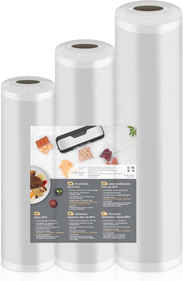 3 Rolls Vacuum Food Sealer Rolls, Vacuum Food Sealer Bags 28cm x 300cm & 25cm x 300cm & 20cm x 300cm, Vacuum Sealer Rolls, Vacuum Sealer Machine Bags