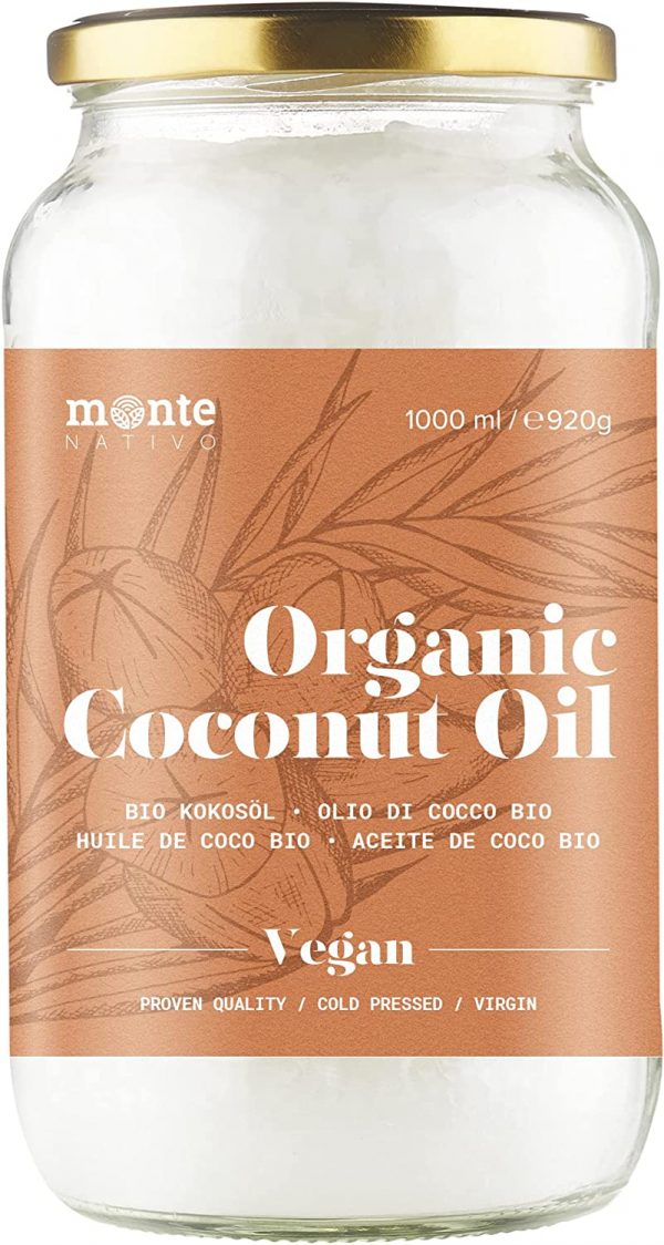 Organic Coconut Oil MonteNativo - 1000ml (1 liter) - Premium, 100% natural, 1st Cold Pressing, Raw Food Quality - For Cooking, Roasting and Baking, For Hair...