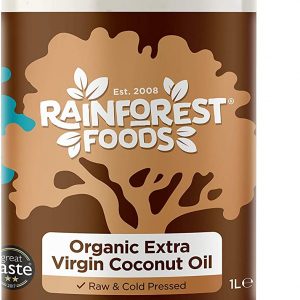 Rainforest Foods Organic Virgin Coconut Oil 1L for Cooking, Baking, Skin & Hair Moisturiser, Cold Pressed, Raw