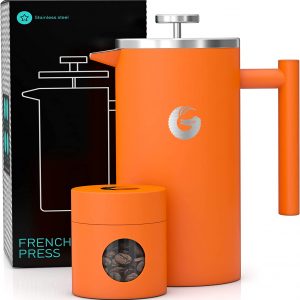 Coffee Gator Cafetiere - French Press Coffee Maker - Large Capacity, Double-Wall Insulated Stainless Steel Brewer - Hotter for Longer – Orange