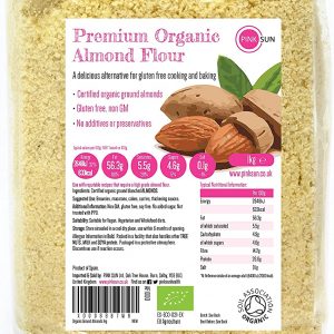 PINK SUN Organic Ground Almonds 1kg (or 2kg 3kg 5kg) Almond Flour 1000g Low Carb Blanched Meal for Gluten Free Baking Vegetarian Bio Bulk Buy