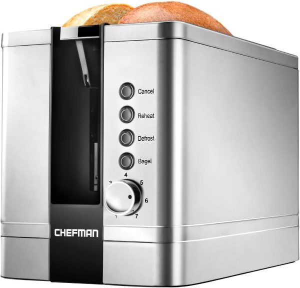 Chefman, Stainless Steel 2-slice, Pop Toaster w/ 7 Shade Settings Extra-wide Slots for Toasting Bagels, Defrost/Reheat/Cancel Functions, Removable Crumb...
