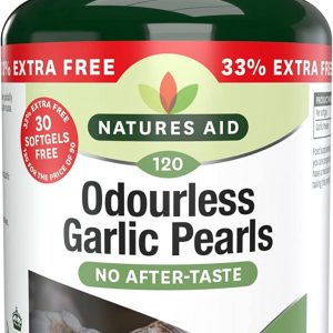 Natures Aid Odourless Garlic Pearls, 120 Softgel Capsules (One-a-Day, to Help Maintain a Healthy Heart and Blood Circulation, Made in the UK