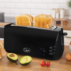 Quest 35069 Extra Wide 4 Slice Long Slot Toaster / Variable Browning Control / Reheat and Defrost / Anti-Jam Function / Crumb Tray and Cord Storage