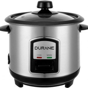DURANE Electric Rice Cooker 800ml Stainless Steel Cook/Warm Functions and Vented Glass Lid