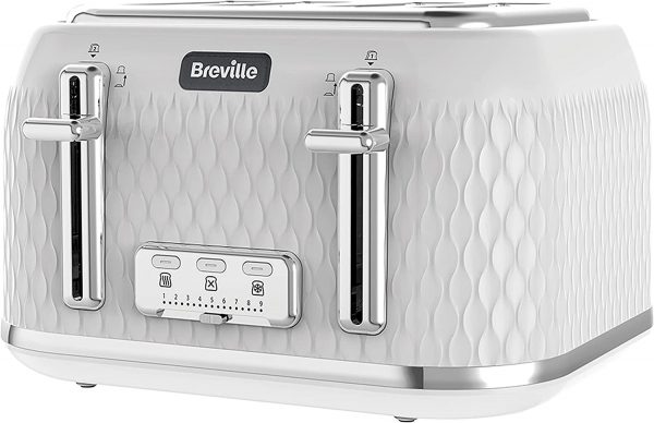 Breville Curve 4-Slice Toaster with High Lift and Wide Slots | White & Chrome [VTT911]