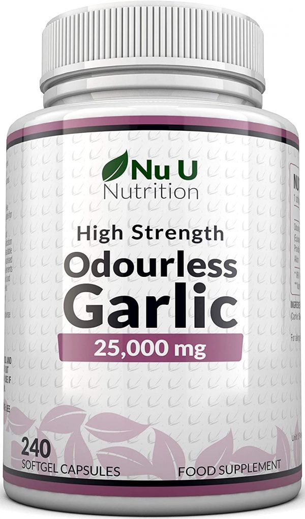 Garlic Capsules Odourless 25,000mg, 240 Softgel Capsules High Strength Garlic Supplement, 8 Month Supply - Deodourised Premium Garlic Oil Extract from...